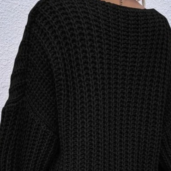 black Chunky Knit Open front comfy cozy sweater Cardigan - Picture 9 of 10